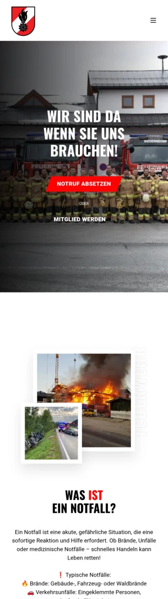 Screenshot von der Handyansicht von feuerwehr-niederndorf.at
